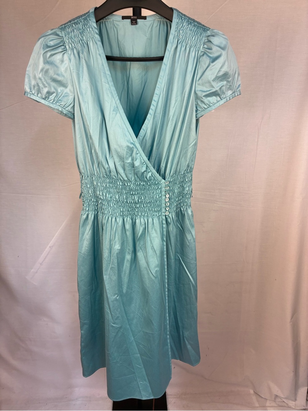Hugo Boss Dorett? Blue Satin Gathered Wrap Dress 10